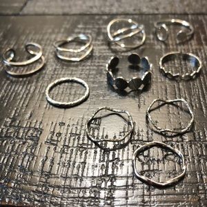 NEW!  Final Markdown!  10 Piece Silver Tone MIDI Ring Set!